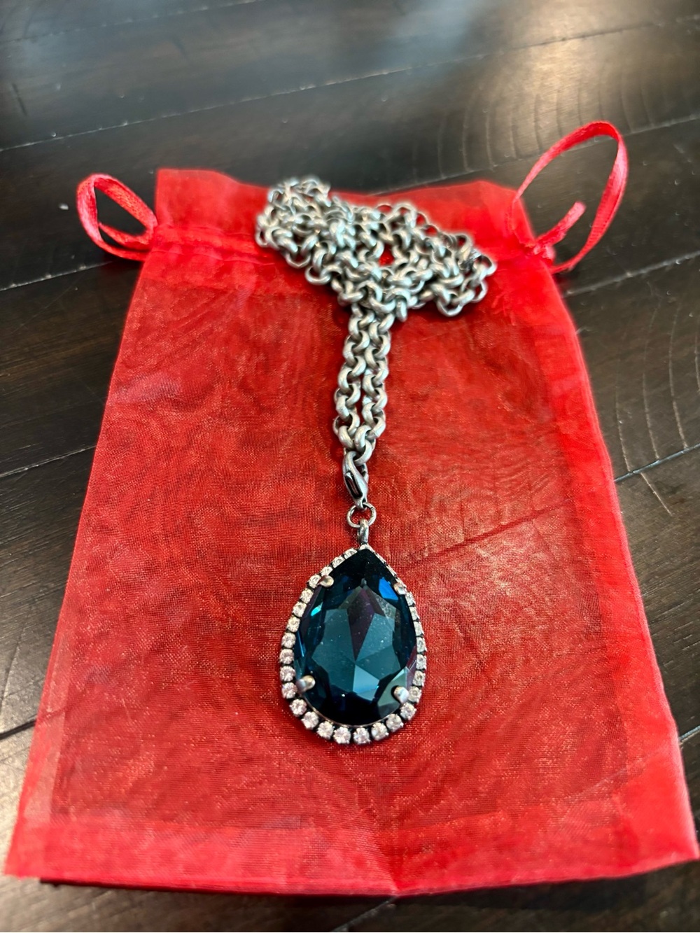 Blue Teardrop Crystal Pendant Necklace